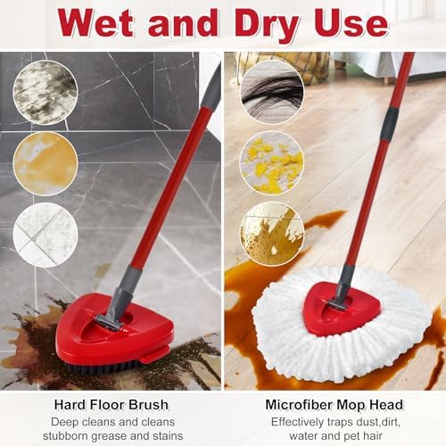 Spin Mop Handle, Mop Replace Heads, Brush and Base Compatible - Image 4