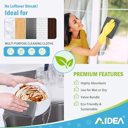 AIDEA Microfiber Cleaning Cloth Grey-100PK, Cleaning Rags - Image 5