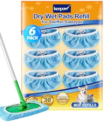 KEEPOW 6 Pack Reusable Mop Pads Compatible by KEEPOW