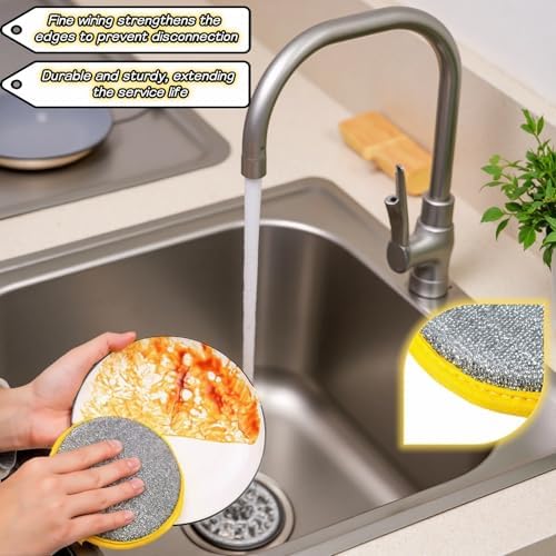 Double Sided Kitchen Sponges for Dishes, Round Scrubbing Pads - Image 4
