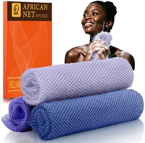 UJFQBH Authentic African Net Sponge 3 Pack, Exfoliating Body Scrubber by BuyNow