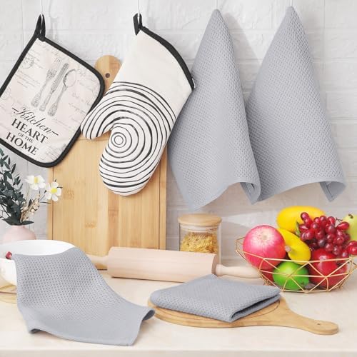 Homaxy 100% Cotton Waffle Weave Kitchen Dish Cloths, Light Gray - Image 6