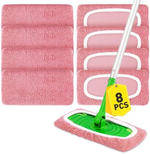 8Pcs Pink Reusable Mop Pads, Microfiber Mop Pads Compatible by NEOACT