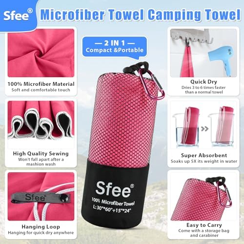 Sfee 2 Pack Microfiber Travel Towel, Quick Dry Towel Camping Towel Large Beach - Image 2