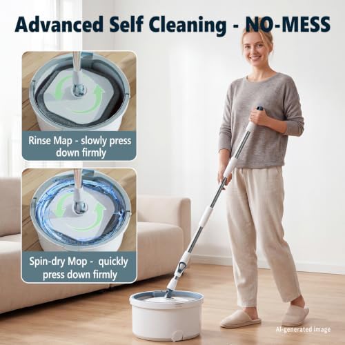 Spin Mop and Bucket Set with Separate Dirty/Clean Water System, Extra 6 Pad - Image 3