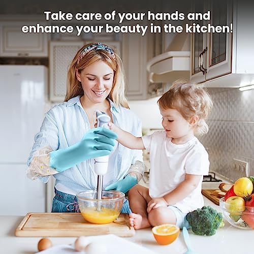KAQ Dishwashing Cleaning Gloves 3 Pairs-Reusable Cotton Liner Rubber Gloves - Image 3