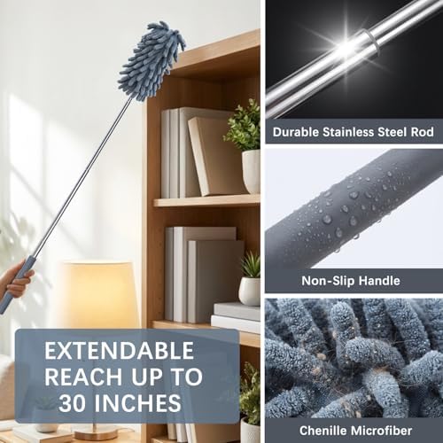 2 Pack Microfiber Duster for Cleaning, Washable Dusters, Extendable Pole - Image 3