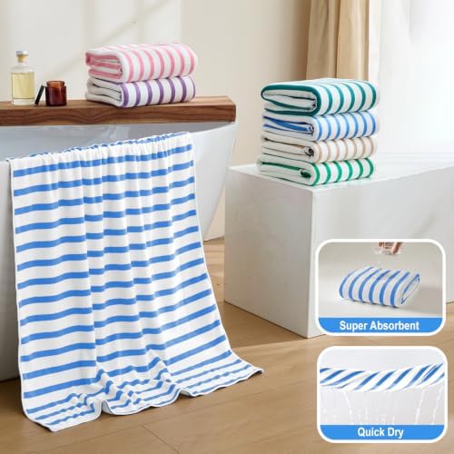 JML Microfiber Beach Towels, 2 Pack, Cabana Stripe Blue - Image 4