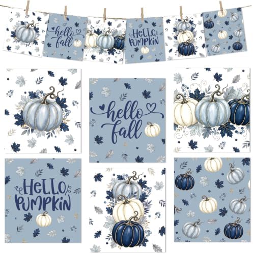 Fall Swedish Dishcloths, Autumn Blue Pumpkin Dish Cloths by VISSTREE