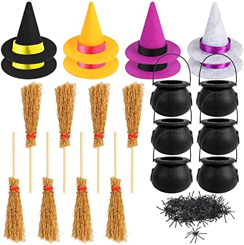 CCINEE 72Pcs Mini Black Cauldron Kettles Witch Hats Brooms by CCINEE