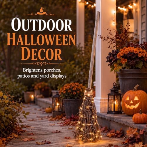Seenelling 60" Halloween Decor Rattan Witch Broom - Image 6