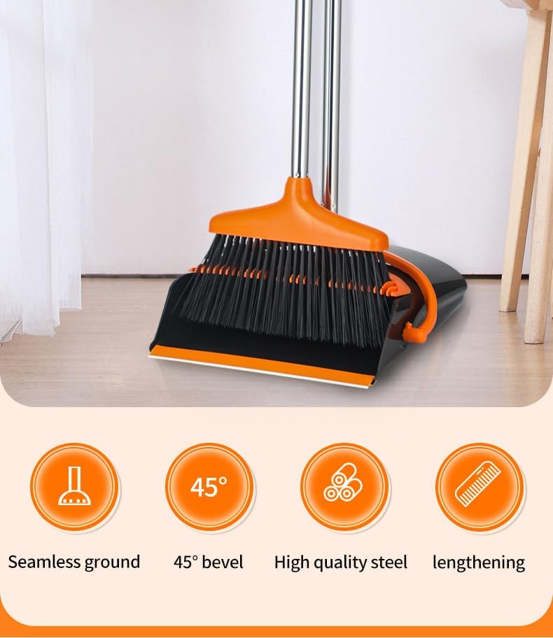 Long Handle Broom and Dustpan Set, Upright Standing Combo, Heavy Duty - Image 7