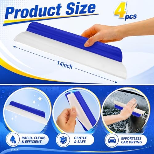 4 Pack 14 Inch Car Drying Squeegee Blue Silicone Window Blade - Image 2
