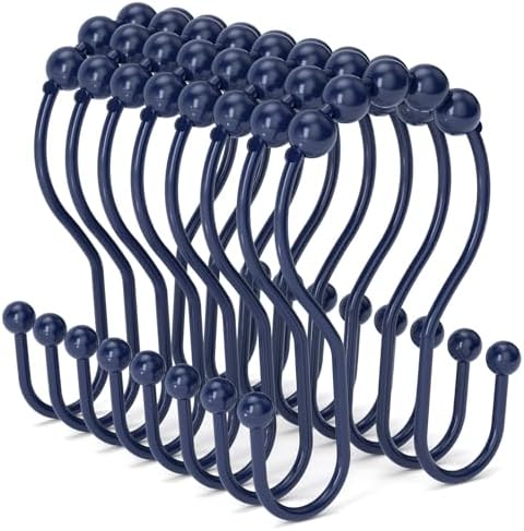 Bathway Shower Curtain Hooks, Shower Curtain Rings Rust Proof Navy Blue Double by Bathway