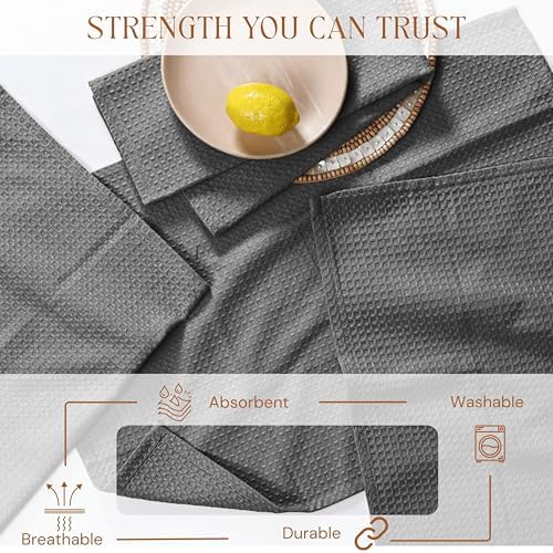 Gray Waffle Kitchen Dish Towels, 100% Cotton, Quick Dry, Super Absorbent - Image 4