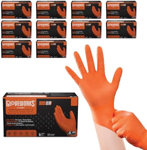 GLOVEWORKS Nitrile Gloves Disposable Orange 8 mil by GLOVEWORKS