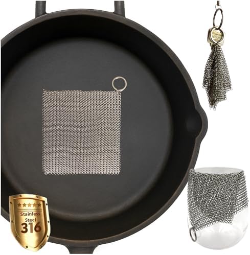 Mesh Cast Iron Scrubber Fine Rings Welded Chainmail Scrubber by ERGONOW