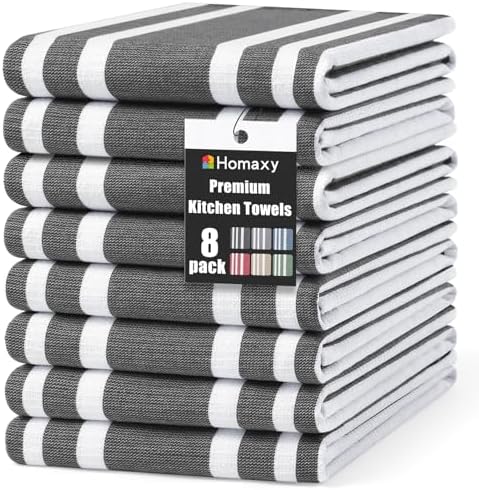 Homaxy Premium Cotton Stripe Kitchen Towels 8 Pack by Homaxy