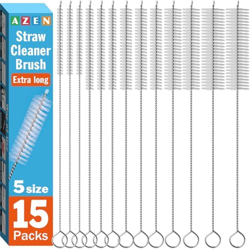 AZEN 15 Pack Straw Cleaner Brush Set, 12 inch Extra Long, 5 Different Diameters by AZEN