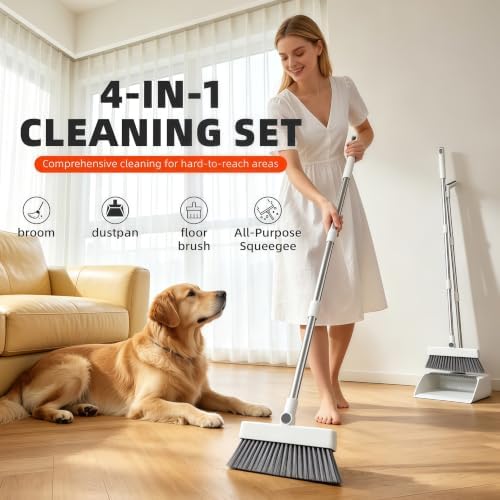 SDSM 4 in 1 Multifunctional Broom and Dustpan Combo Set, Heavy Duty Brooms - Image 2