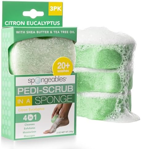 Spongeables Pedi Scrub Foot Exfoliating 20+ Wash Sponge, Citron Eucalyptus by Spongeables