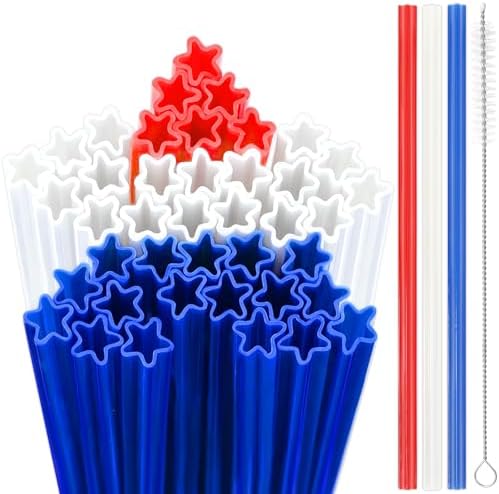 JANYUN 30 Pieces Patriotic Plastic Straws by JANYUN