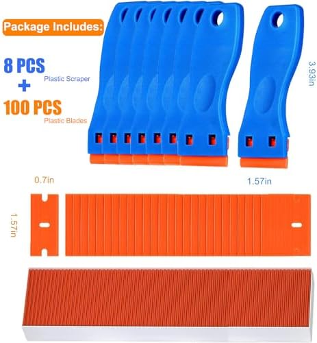 8 Pcs Plastic Razor Blade Scraper and 100 Pcs Blades, Remove Label Decal Tool， - Image 2