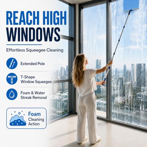 Window Squeegee with 75" Extension Pole, ITTAR Rubber Water Wiper - Image 3