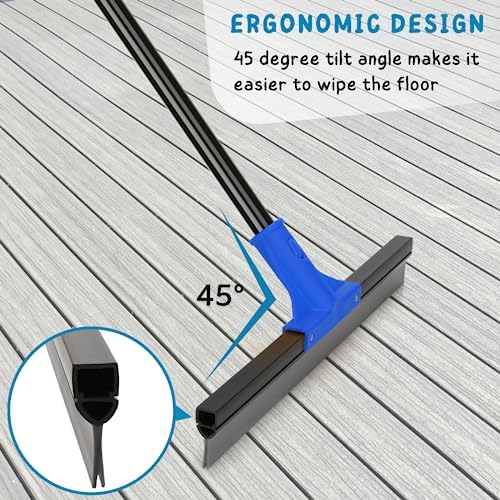 Floor Squeegee with Telescopic Long Handle 59'', Heavy Duty 18" Rubber Wiper - Image 5