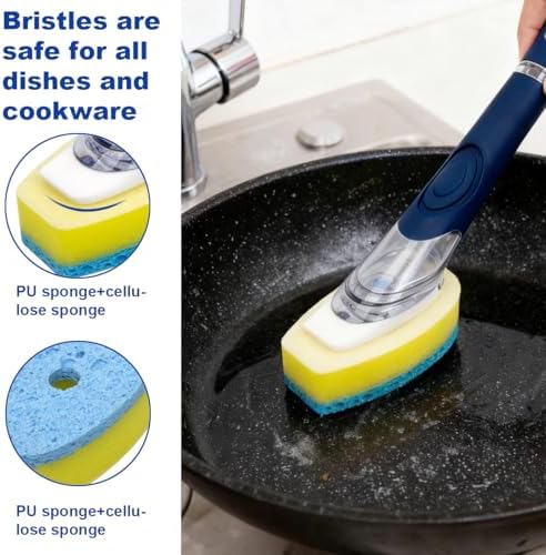 CELOX Dish Scrubber with Soap Dispenser, Kitchen Brush Dish Sponge with Handle - Image 3