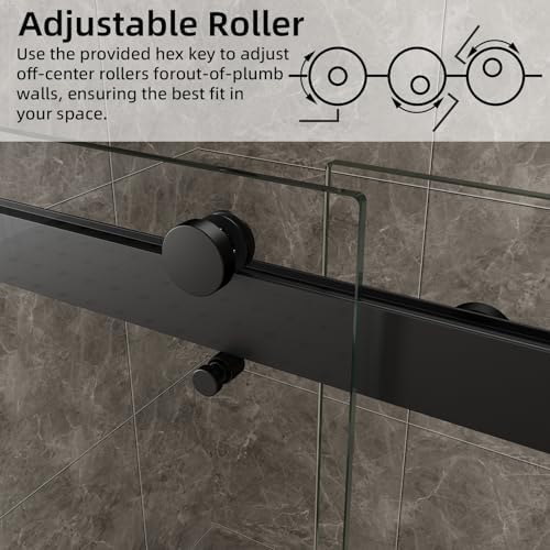 ACE DECOR Frameless Double Sliding Shower Door, 56-60"W x 74"H, Matte Black - Image 4