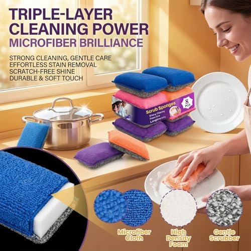 MAQIHAN 8 Pack Microfiber Dish Scrubbers - Image 3