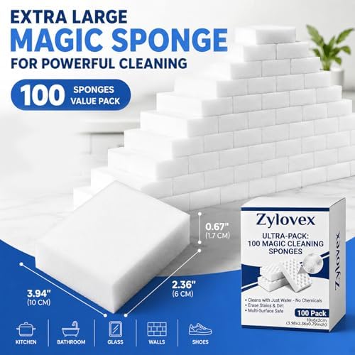 Magic Cleaning Sponges Eraser, 100 Pack Melamine Sponge Foam Pads - Image 3