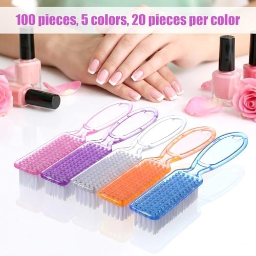 100 Pcs Nail Scrub Brushes Bulk Set, 5 Assorted Colors Handle Grip Nail Brushes - Image 5