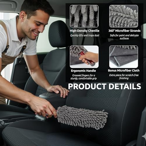 TAKAVU Car Duster Interior, 360° Microfiber Fingers, Lint & Scratch Free - Image 3