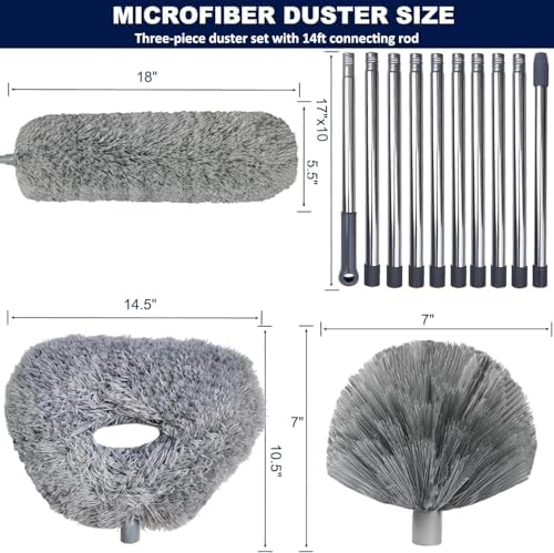 Tonmp 3 Pack 20+ Feet High Reach Grey Microfiber Feather Duster - Image 2