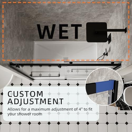 ACE DECOR Frameless Double Sliding Shower Door, 56-60"W x 74"H, Matte Black - Image 5
