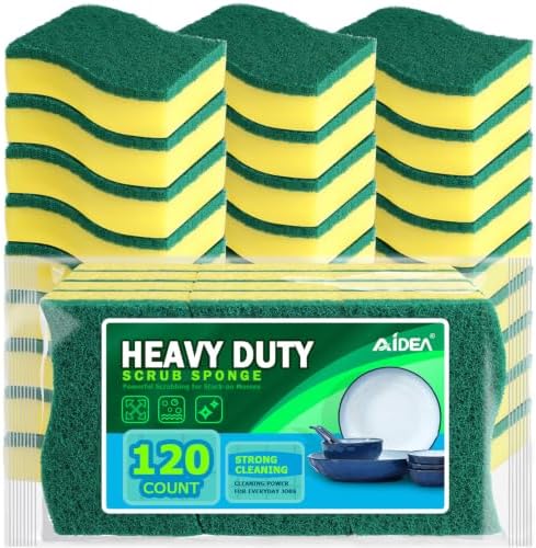 AIDEA Sponges Kitchen, 120 PK Heavy Duty Dish Sponge Kitchen, Scrub Sponges by AIDEAHOME