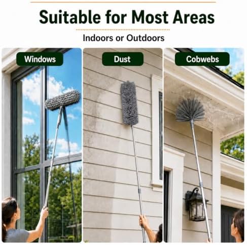 Cobweb Duster with Extension Pole, Window Squeegee, 3-in-1 Kit - Image 6