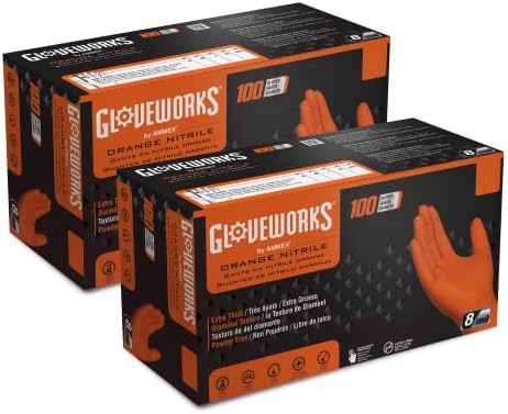 GLOVEWORKS Nitrile Gloves Disposable Orange 8 mil by GLOVEWORKS