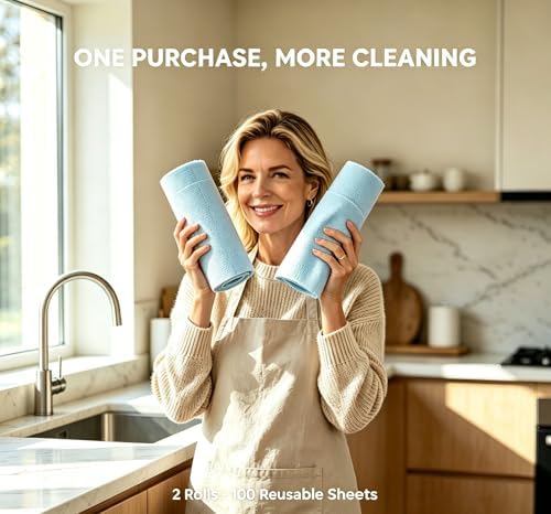 Jessy Home 2 Roll Reusable Paper Towels, 100 Sheets Tear Away Microfiber - Image 4
