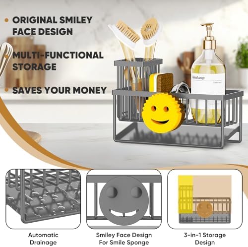 Sponge Holder for Kitchen Sink, Smiley Face Sink Caddy - Image 3