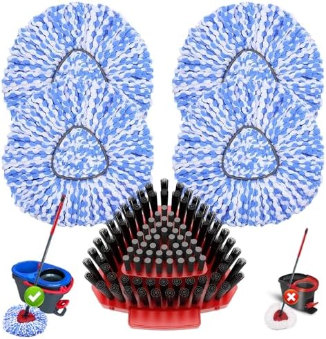 5 Pack Spin Mop Replacement for O Cedar RinseClean System-4 Heads +1 Brush by Fatmass
