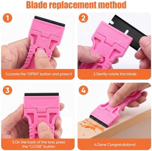 4 Pack Razor Blade Scraper, 25 Blades, Long Handle Scraper Tool - Image 4