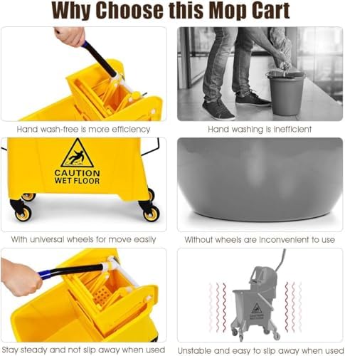 Mop Bucket, Commercial Bucket for Mopping on Wheels - Image 5