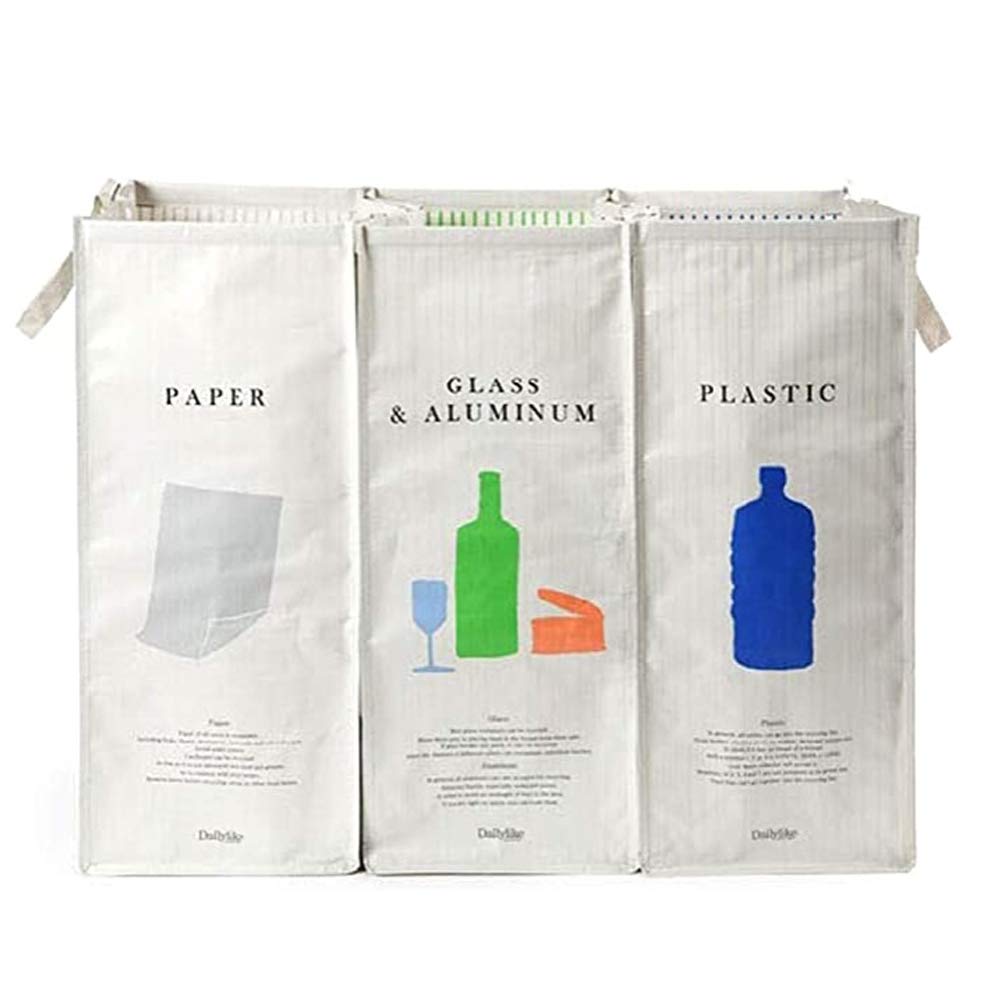 216 Separate Recycling Waste Bin Bags for Kitchen Home Recycle Garbage Trash Sorting Bins Organizer Waterproof Baskets Compartment Container, White (Set of 3 Pack)