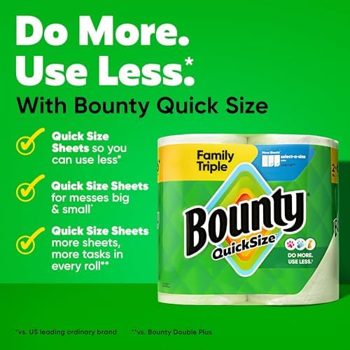 Bounty Paper Towels Quick Size, 2 Family Triple Rolls = 6+ Regular Rolls - Image 2