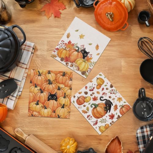 Fall Swedish Dishcloths for Kitchen, Autumn Black Cat Dish Cloths - Image 7
