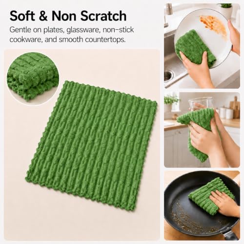 kimteny Microfiber Dish Cloths for Washing Dishes 8 Pack, Dark Green - Image 4