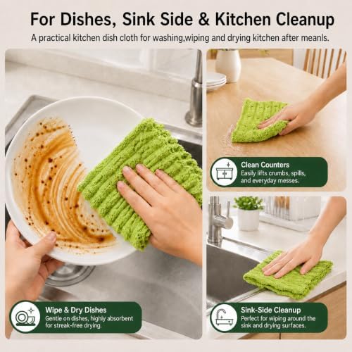 kimteny Microfiber Dish Cloths for Washing Dishes 8 Pack, Lime Green - Image 6